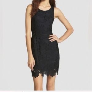 ASTR Black Sleeveless Lace Overlay Sheath Bodycon Mini Dress Women's Size L